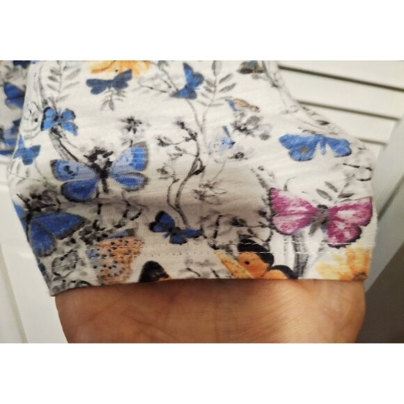 J. Jill Women's Long Sleeve Floral Butterfly Print Top L Cotton Country Artsy - Picture 2 of 7